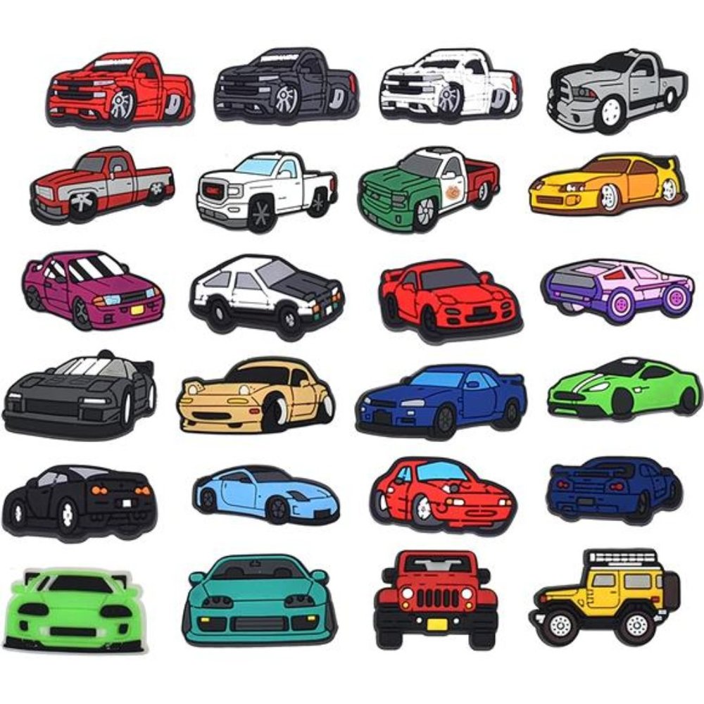 24 pcs Cars and Trucks Shoe Charms For Crocs
